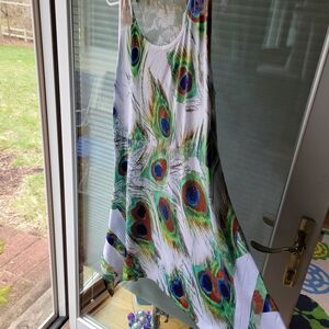 India Boutique White Midi Dress with Peacock Feather Print Woth Sequens